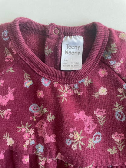 Teeny Weeny Maroon Floral Dress - 12-18 months