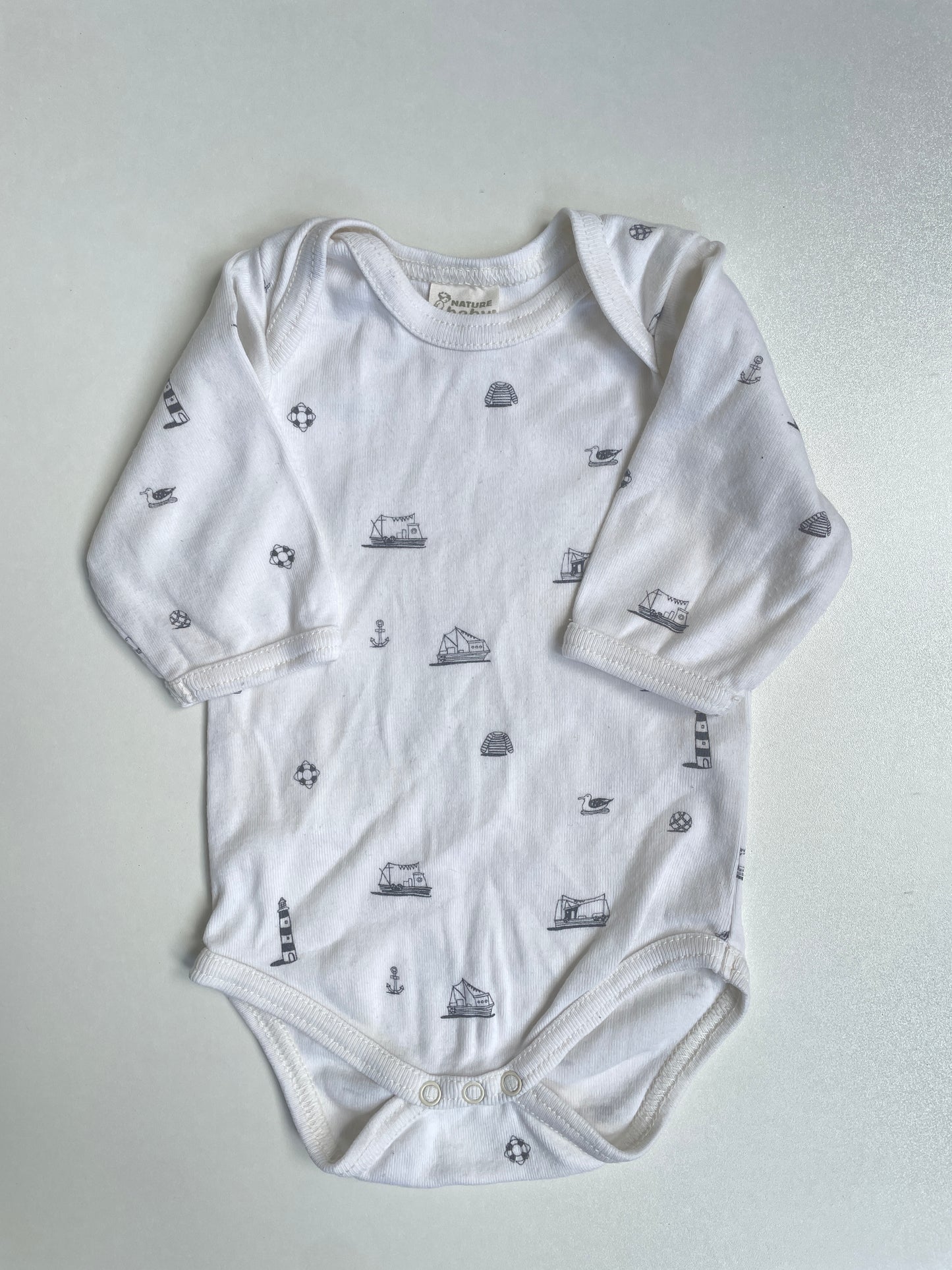 Nature Baby 'Away at Sea' Nautical Print Long Sleeve Bodysuit - 0-3 Months